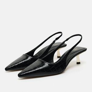 Zara Metallic healed slingbacks